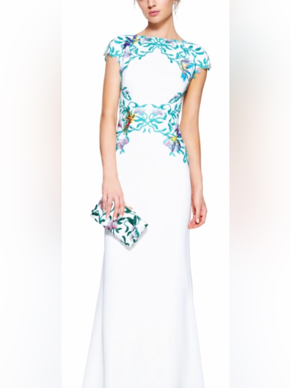 Tadashi Shoji White Floral Embroidered Dress
